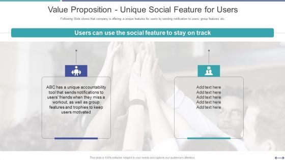 Fundraising Pitch Deck For Gym Startup Value Proposition Unique Social Feature For Users Structure PDF