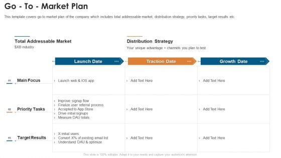 Fundraising Pitch Deck For Startups Go To Market Plan Elements PDF