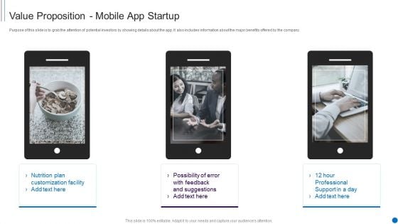 Fundraising Smartphone Application Startup Value Proposition Mobile App Startup Elements PDF