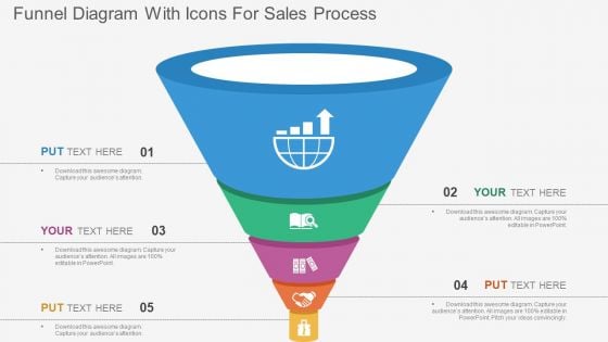 Funnel Diagram With Icons For Sales Process Powerpoint Templates