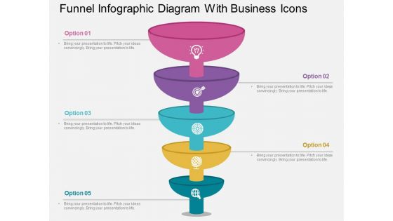 Funnel Infographic Diagram With Business Icons Powerpoint Templates