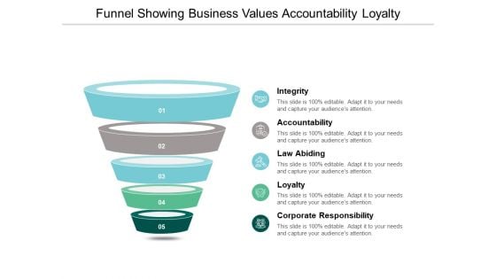 Funnel Showing Business Values Accountability Loyalty Ppt Powerpoint Presentation Pictures Icon