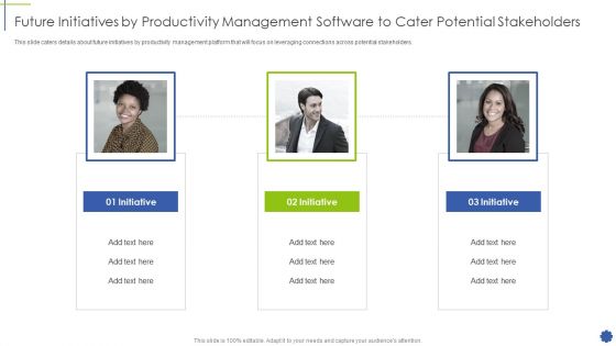 Future Initiatives By Productivity Management Software To Cater Potential Stakeholders Ppt Infographic Template Slide Portrait PDF