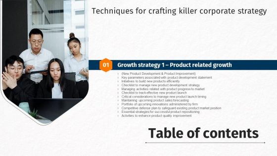 G04 Table Of Contents Techniques For Crafting Killer Corporate Strategy Icons PDF