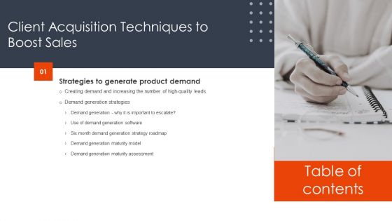 G10 Table Of Contents Client Acquisition Techniques To Boost Sales Ideas PDF