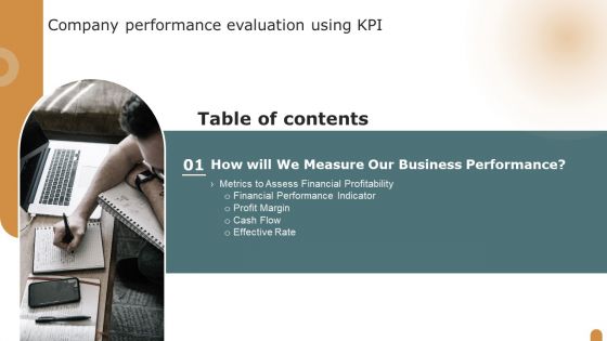 G9 Table Of Contents Company Performance Evaluation Using KPI Elements PDF