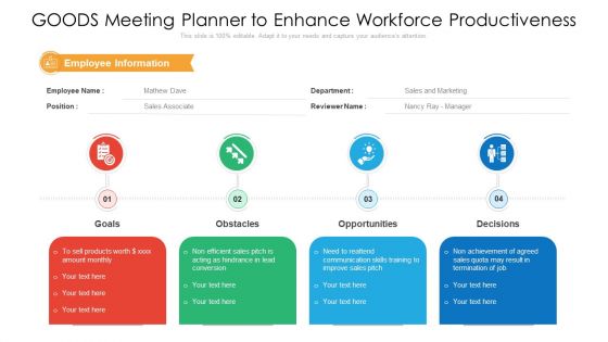 GOODS Meeting Planner To Enhance Workforce Productiveness Ppt PowerPoint Presentation Icon Model PDF