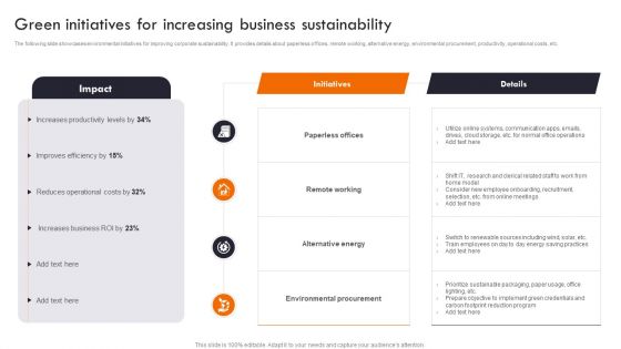 Gaining Competitive Edge Green Initiatives For Increasing Business Sustainability Infographics PDF