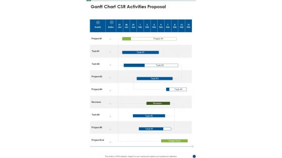 Gantt Chart CSR Activities Proposal One Pager Sample Example Document