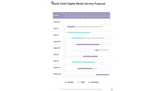 Gantt Chart Digital Media Service Proposal One Pager Sample Example Document
