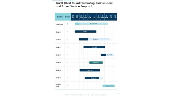 Gantt Chart For Administrating Business Tour And Travel Service Proposal One Pager Sample Example Document