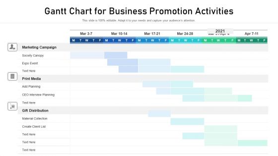 Gantt Chart For Business Promotion Activities Sample PDF