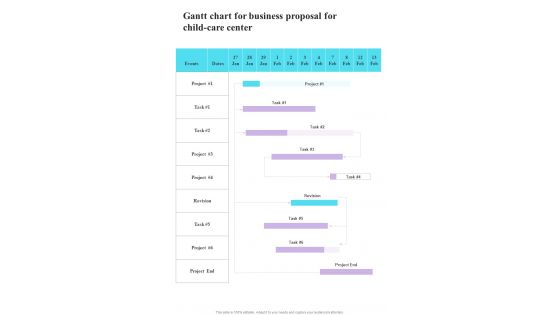 Gantt Chart For Business Proposal For Child Care Center One Pager Sample Example Document