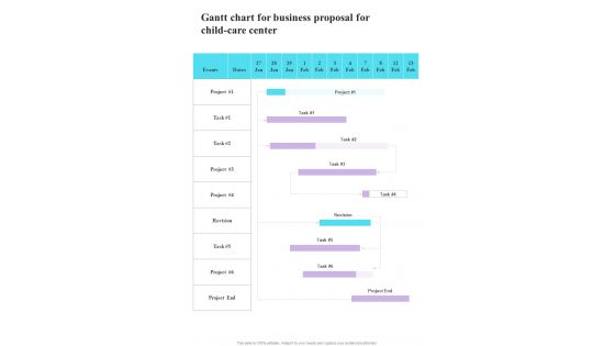 Gantt Chart For Business Proposal For Child Care Center One Pager Sample Example Document Gantt Chart For Business Proposal For Child Care Center One Pager Sample Example Document