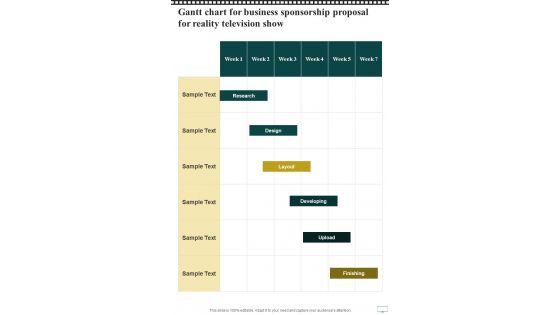 Gantt Chart For Business Sponsorship Proposal For Reality Television Show One Pager Sample Example Document