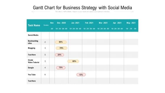 Gantt Chart For Business Strategy With Social Media Ppt PowerPoint Presentation File Brochure PDF