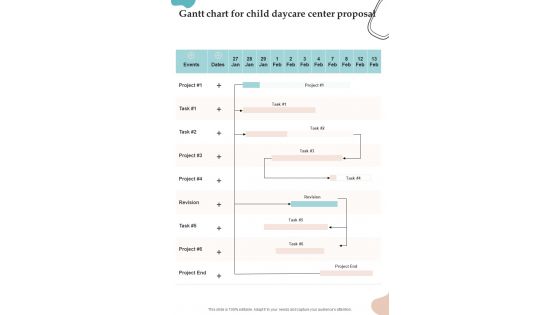 Gantt Chart For Child Daycare Center Proposal One Pager Sample Example Document