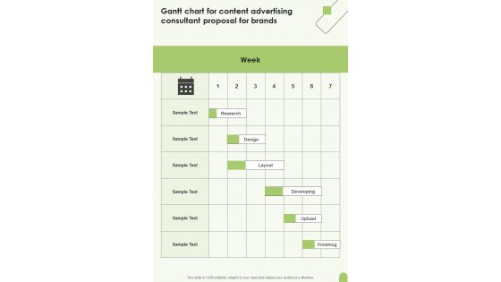 Gantt Chart For Content Advertising Consultant Proposal For Brands One Pager Sample Example Document Gantt Chart For Content Advertising Consultant Proposal For Brands One Pager Sample Example Document