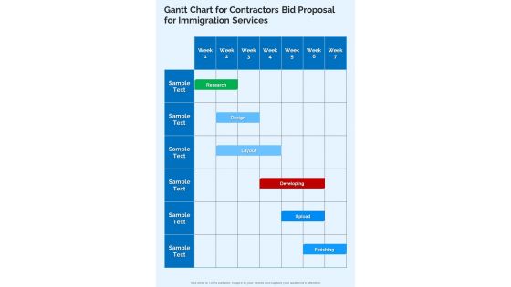 Gantt Chart For Contractors Bid Proposal For Immigration Services One Pager Sample Example Document Gantt Chart For Contractors Bid Proposal For Immigration Services One Pager Sample Example Document
