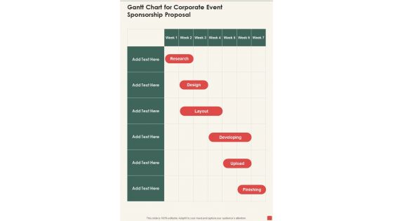 Gantt Chart For Corporate Event Sponsorship Proposal One Pager Sample Example Document