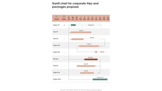 Gantt Chart For Corporate Trips And Packages Proposal One Pager Sample Example Document