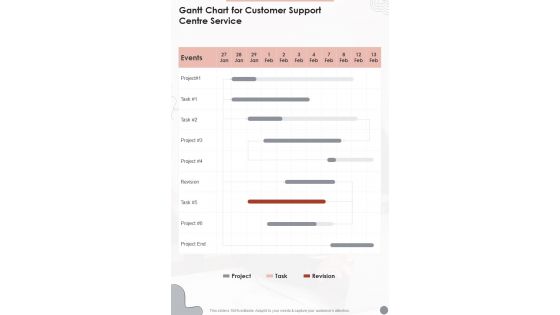 Gantt Chart For Customer Support Centre Service One Pager Sample Example Document