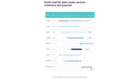 Gantt Chart For Data Center Services Contractor Bid Proposal One Pager Sample Example Document