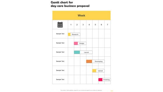 Gantt Chart For Day Care Business Proposal One Pager Sample Example Document Gantt Chart For Day Care Business Proposal One Pager Sample Example Document