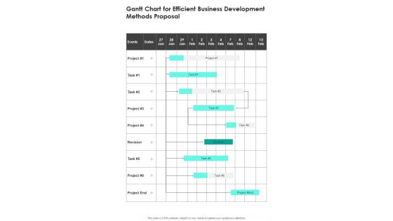 Gantt Chart For Efficient Business Development Methods Proposal One Pager Sample Example Document