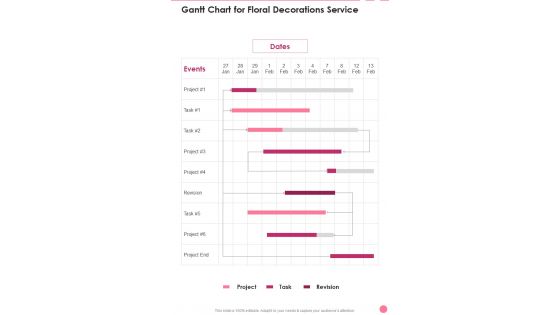 Gantt Chart For Floral Decorations Service One Pager Sample Example Document
