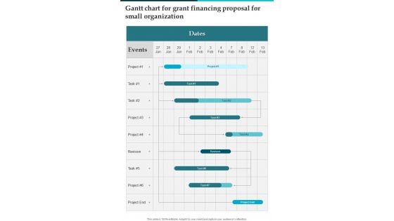 Gantt Chart For Grant Financing Proposal For Small Organization One Pager Sample Example Document