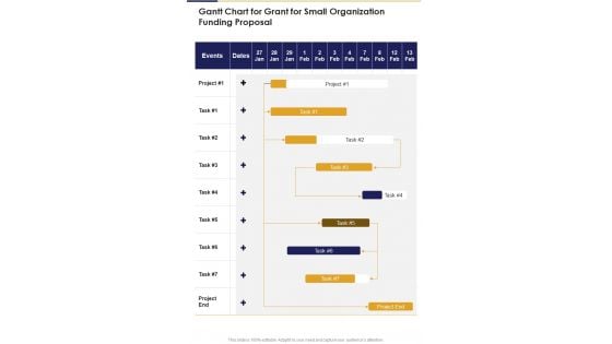 Gantt Chart For Grant For Small Organization Funding Proposal One Pager Sample Example Document