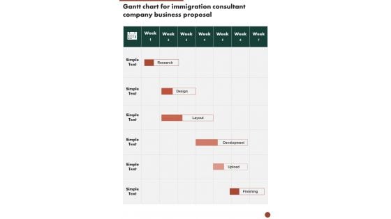 Gantt Chart For Immigration Consultant Company Business Proposal One Pager Sample Example Document