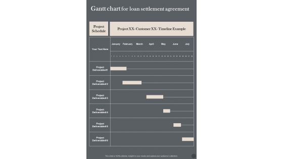 Gantt Chart For Loan Settlement Agreement One Pager Sample Example Document