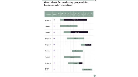 Gantt Chart For Marketing Proposal For Business Sales Executives One Pager Sample Example Document Gantt Chart For Marketing Proposal For Business Sales Executives One Pager Sample Example Document