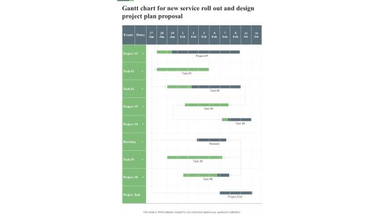 Gantt Chart For New Service Roll Out And Design Project Plan Proposal One Pager Sample Example Document