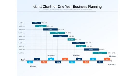 Gantt Chart For One Year Business Planning Ppt PowerPoint Presentation Gallery Background Images PDF