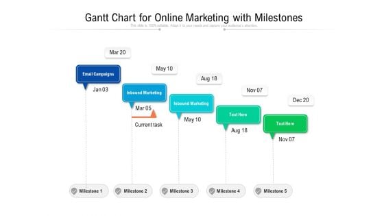 Gantt Chart For Online Marketing With Milestones Ppt PowerPoint Presentation File Grid PDF