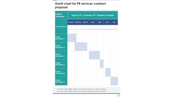 Gantt Chart For Pr Services Contract Proposal One Pager Sample Example Document