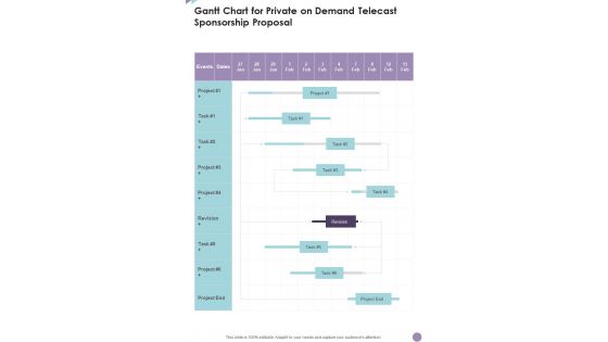 Gantt Chart For Private On Demand Telecast Sponsorship Proposal One Pager Sample Example Document