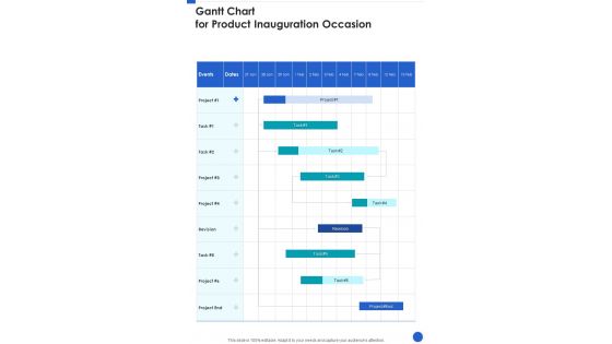 Gantt Chart For Product Inauguration Occasion One Pager Sample Example Document