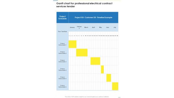 Gantt Chart For Professional Electrical Contract Services Tender One Pager Sample Example Document