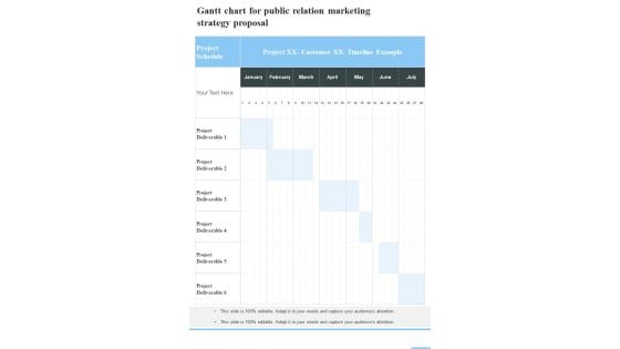 Gantt Chart For Public Relation Marketing Strategy Proposal One Pager Sample Example Document