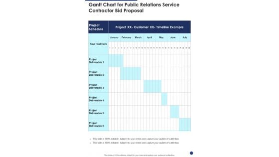 Gantt Chart For Public Relations Service Contractor Bid Proposal One Pager Sample Example Document