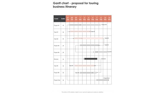 Gantt Chart Proposal For Touring Business Itinerary One Pager Sample Example Document