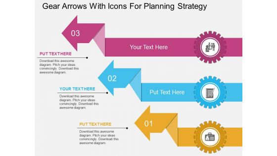 Gear Arrows With Icons For Planning Strategy Powerpoint Template