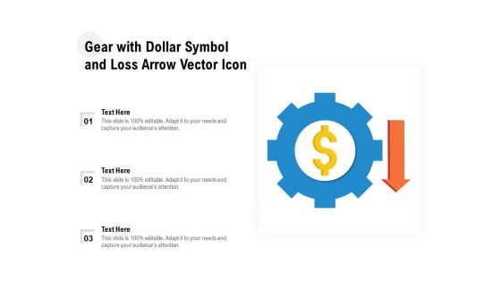 Gear With Dollar Symbol And Loss Arrow Vector Icon Ppt PowerPoint Presentation File Elements PDF