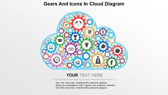 Gears And Icons In Cloud Diagram PowerPoint Template