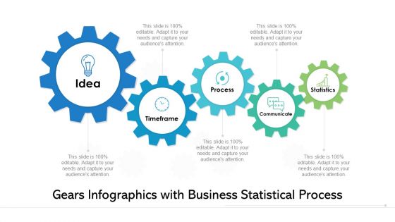 Gears Infographics With Business Statistical Process Ppt PowerPoint Presentation File Display PDF