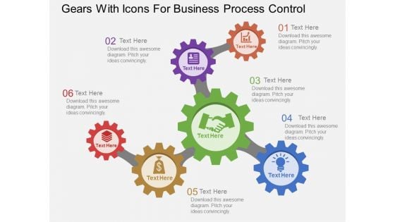 Gears With Icons For Business Process Control Powerpoint Template